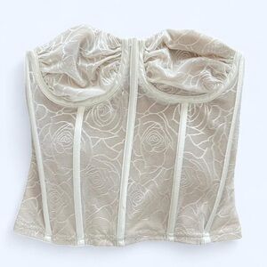 NWT Pretty Garbage Womens White Rose Print Dainty Bridal Feminine Corset Small
